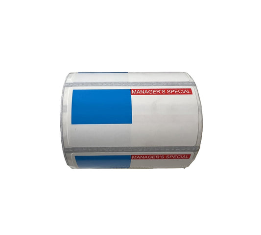 Self-Stick Thermal Shelf Labels – Blue “Manager Special” – 560 Labels/36 Rolls – Retail Use