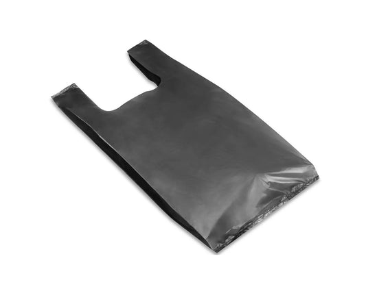 PLASTIC T-SHIRT BAGS 1/6 BLACK 12X7X22 – BULK PACK