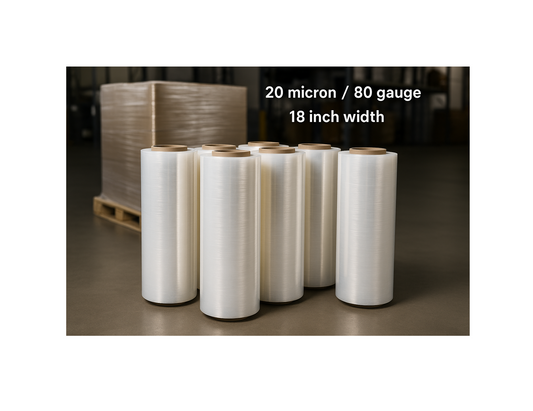 18" 20 Micron 80 Gauge Pallet Wrap Stretch Film – Hand Shrink Wrap, 6 Rolls