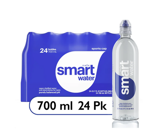 Glaceau Smartwater Sports Cap, 23.7 fl oz Bottles (24 Pack) | Vapor Distilled Premium Water with Electrolytes for Taste | Hydration On-the-Go